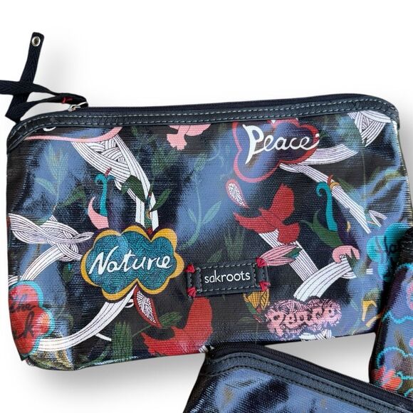 Sakroots 3-piece Pouch Artist Circle Peace Cases Zipper Cosmetic Toiletry Bags - Picture 5 of 11